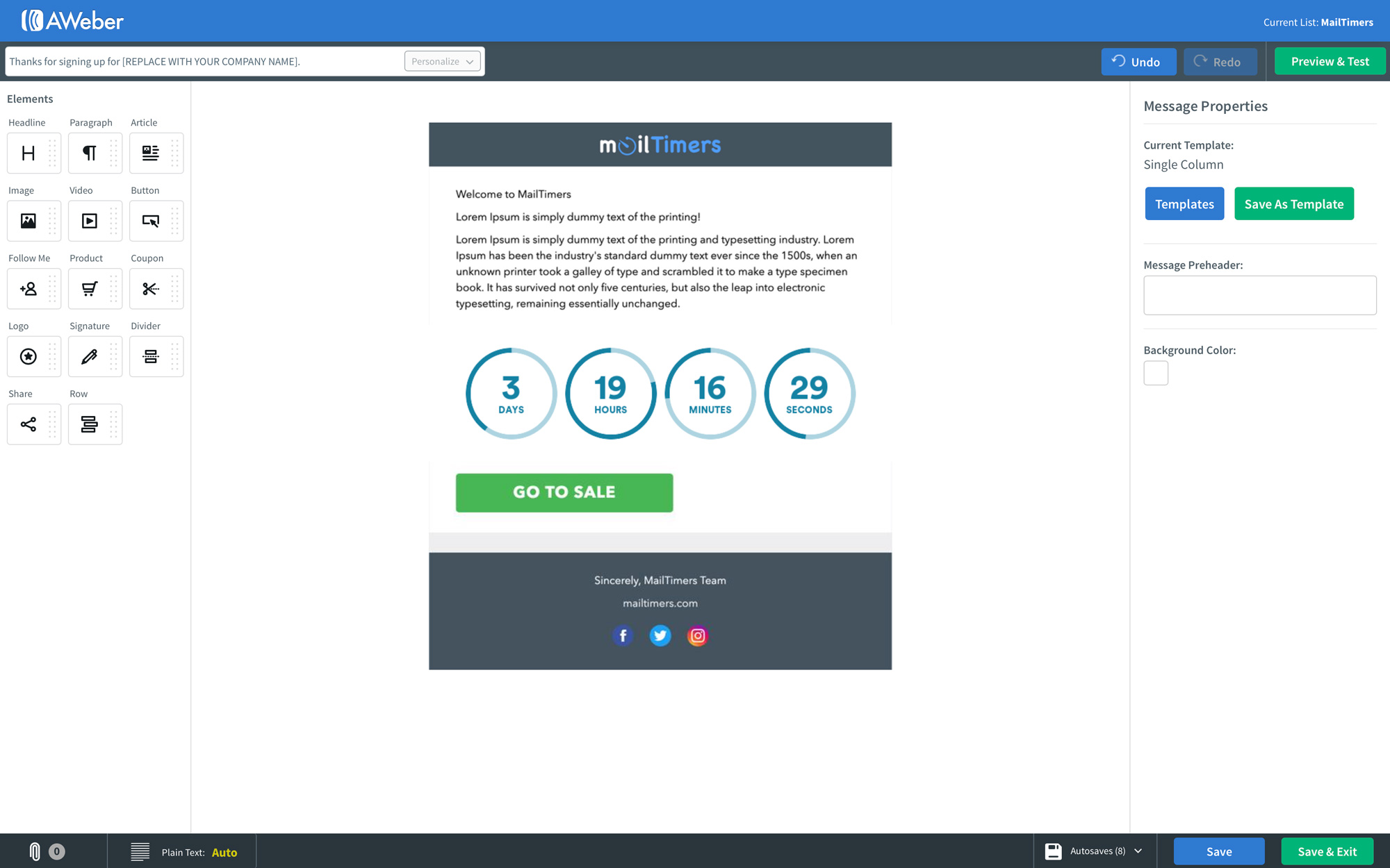 MailTimers Countdown Timer